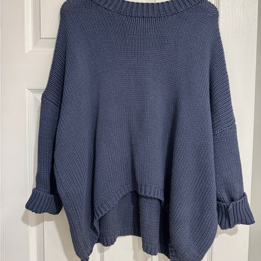 Tea n Rose Blue Cowl Neck Sweater with Flared Sleeves